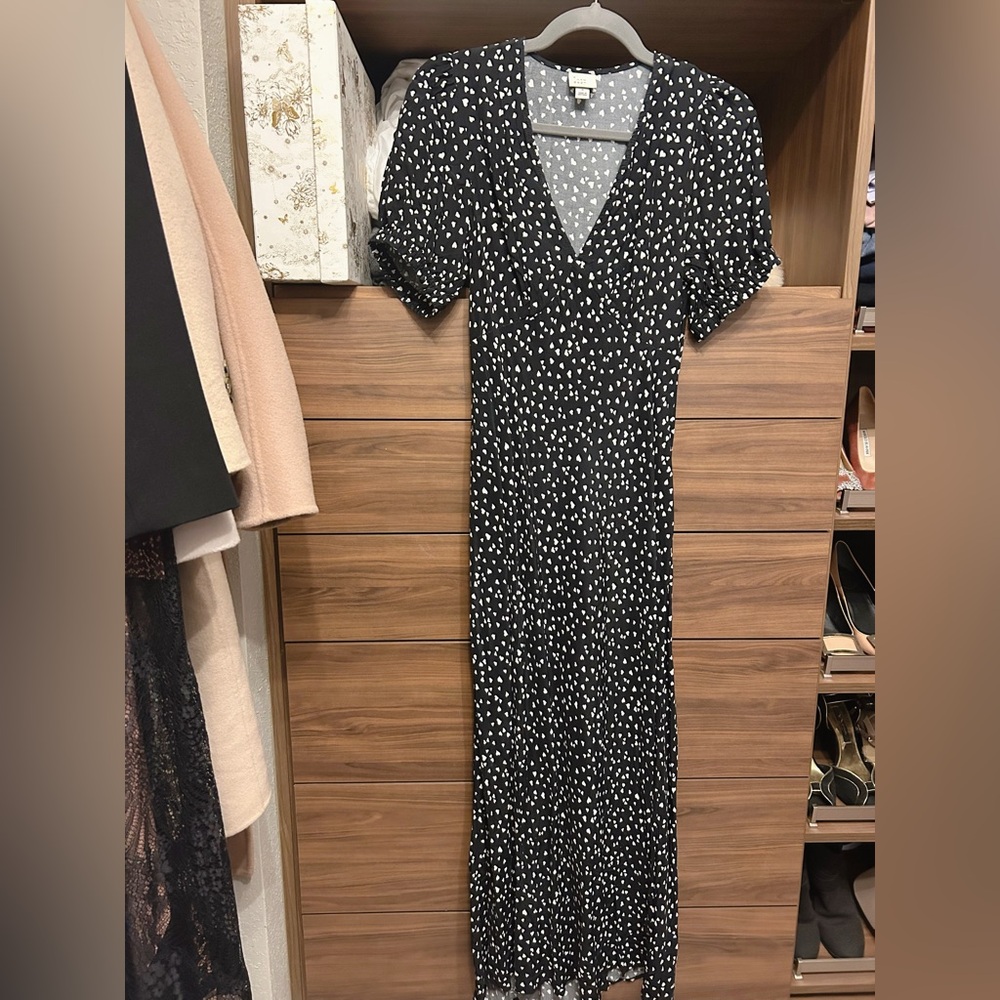 a new day Black & White Dot V-Neck Maxi Dress in S
